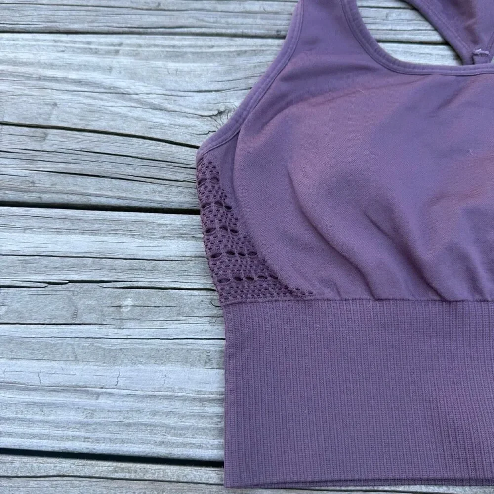 Gymshark Sport Bra Small High Neck Purple Athletic Seamless - Picture 2 of 3